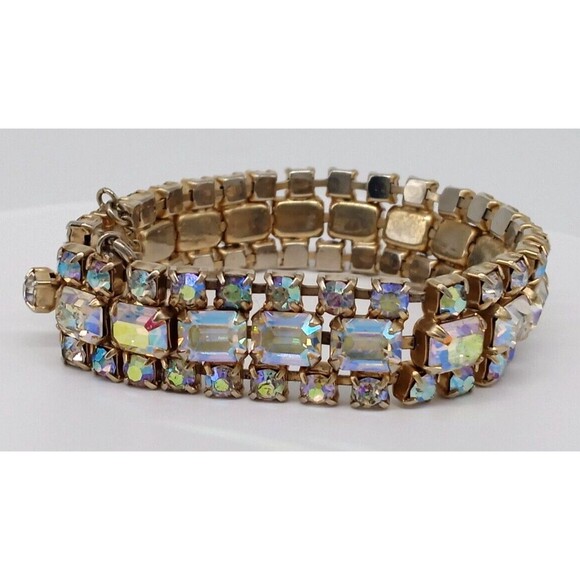 Kramer NY Aurora Borealis Baguette Rhinestone Bracelet Gold Tone Metal Sparkly! - Picture 1 of 12